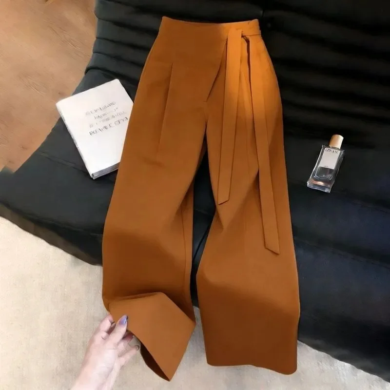 2027 Summer New Design Sense Suit Trousers Women High Quality Lace-up Wide-leg Pants Ladies Fashion Temperament High Waist Pants