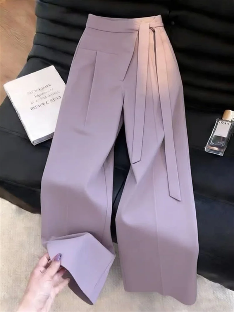 2027 Summer New Design Sense Suit Trousers Women High Quality Lace-up Wide-leg Pants Ladies Fashion Temperament High Waist Pants