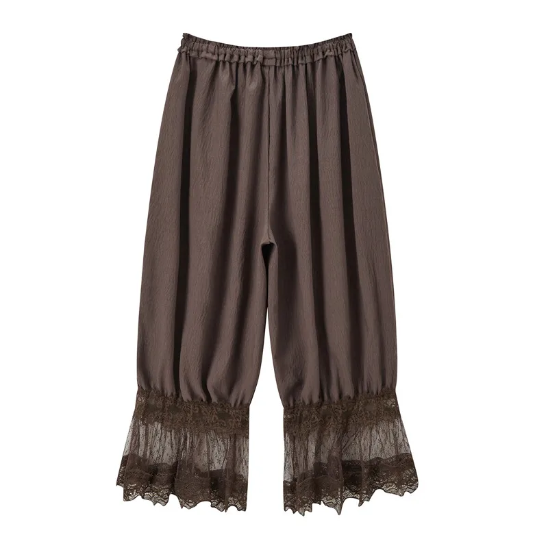 Bloomers Pants for Women Y2K Lace Trim Vintage Pantaloons Cute Ruffled Pumpkin Long Pants Capri Pajama Bottoms Casual Streetwear