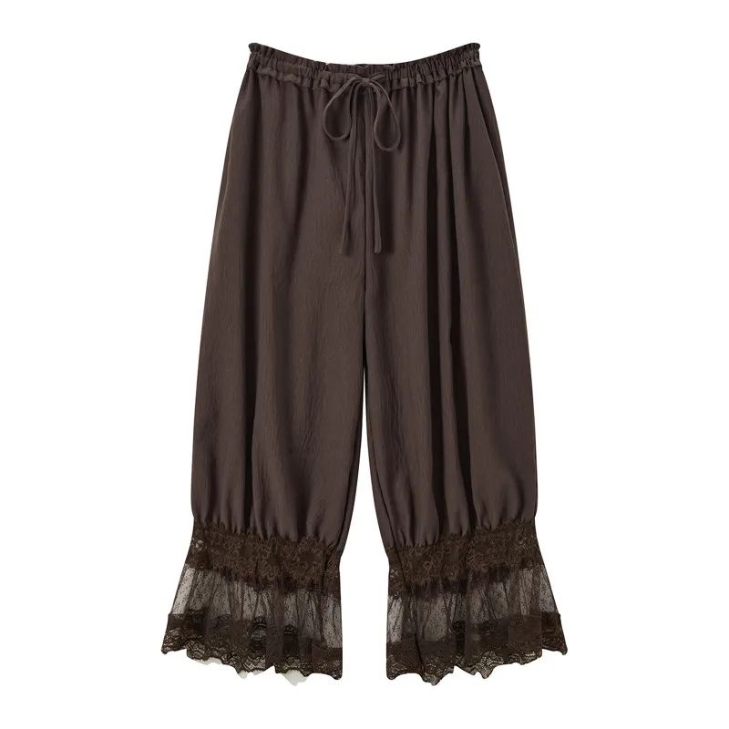 Bloomers Pants for Women Y2K Lace Trim Vintage Pantaloons Cute Ruffled Pumpkin Long Pants Capri Pajama Bottoms Casual Streetwear