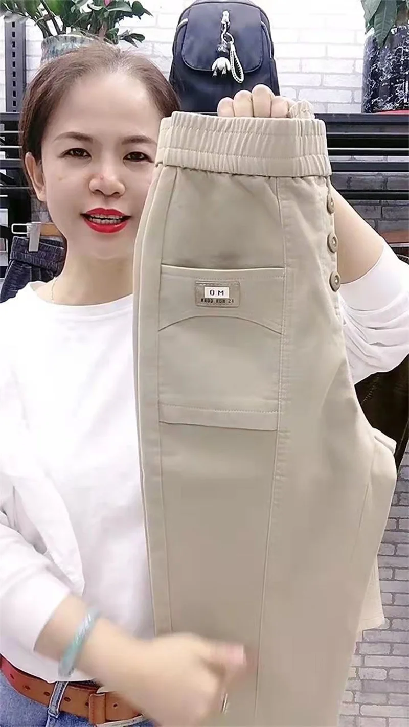 New 2026 Women pants Spring Summer High Waist Loose Wash Harun Pants Loose Trousers Slim Elastic waist Casual Pants Female