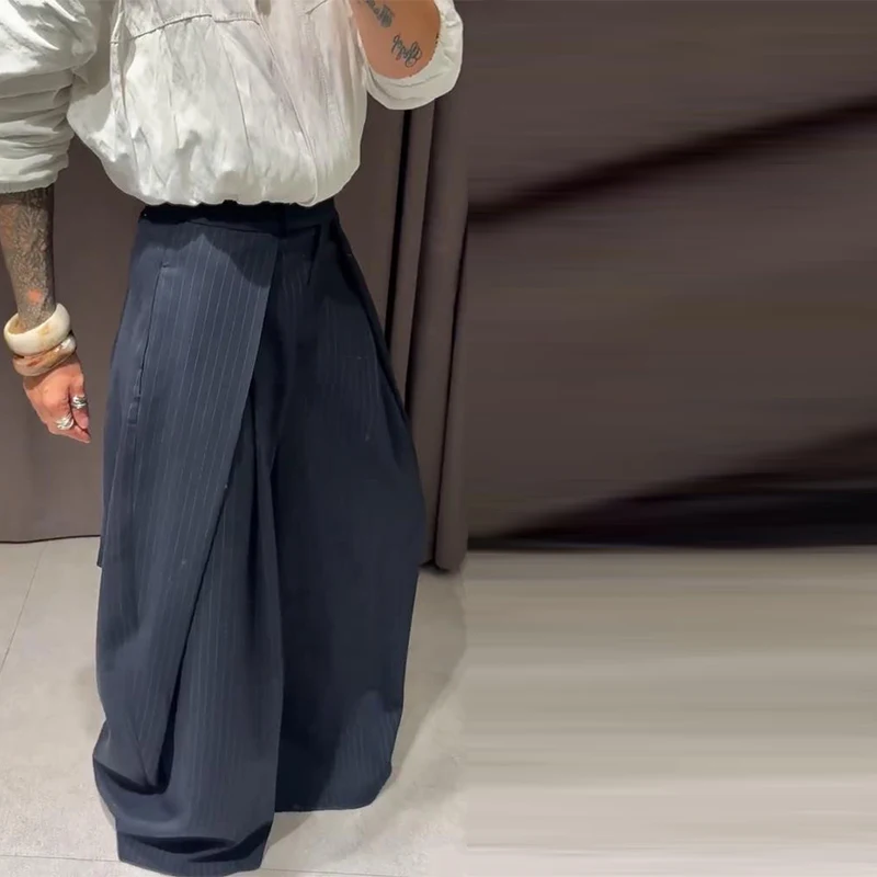 Casual Striped Loose Pants Women High Waist Pleated Straight Long Wide Leg Trousers Female 2026 Autumn Fashion Lady Bottoms