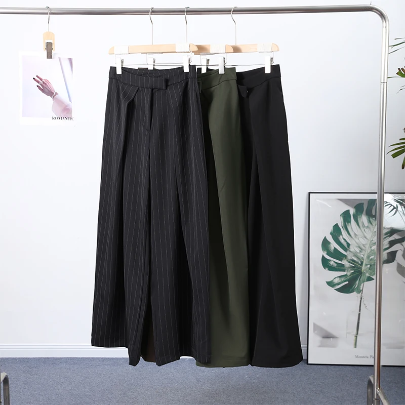 Casual Striped Loose Pants Women High Waist Pleated Straight Long Wide Leg Trousers Female 2026 Autumn Fashion Lady Bottoms