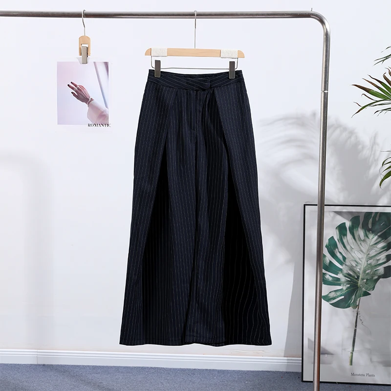 Casual Striped Loose Pants Women High Waist Pleated Straight Long Wide Leg Trousers Female 2026 Autumn Fashion Lady Bottoms
