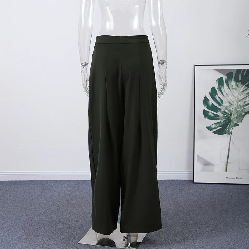 Casual Striped Loose Pants Women High Waist Pleated Straight Long Wide Leg Trousers Female 2026 Autumn Fashion Lady Bottoms