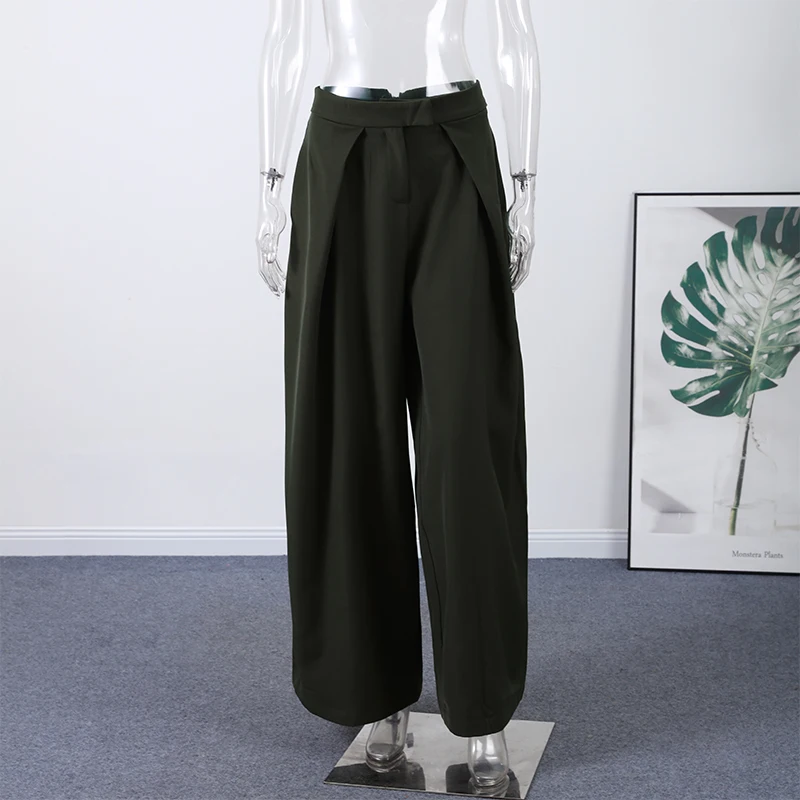 Casual Striped Loose Pants Women High Waist Pleated Straight Long Wide Leg Trousers Female 2026 Autumn Fashion Lady Bottoms