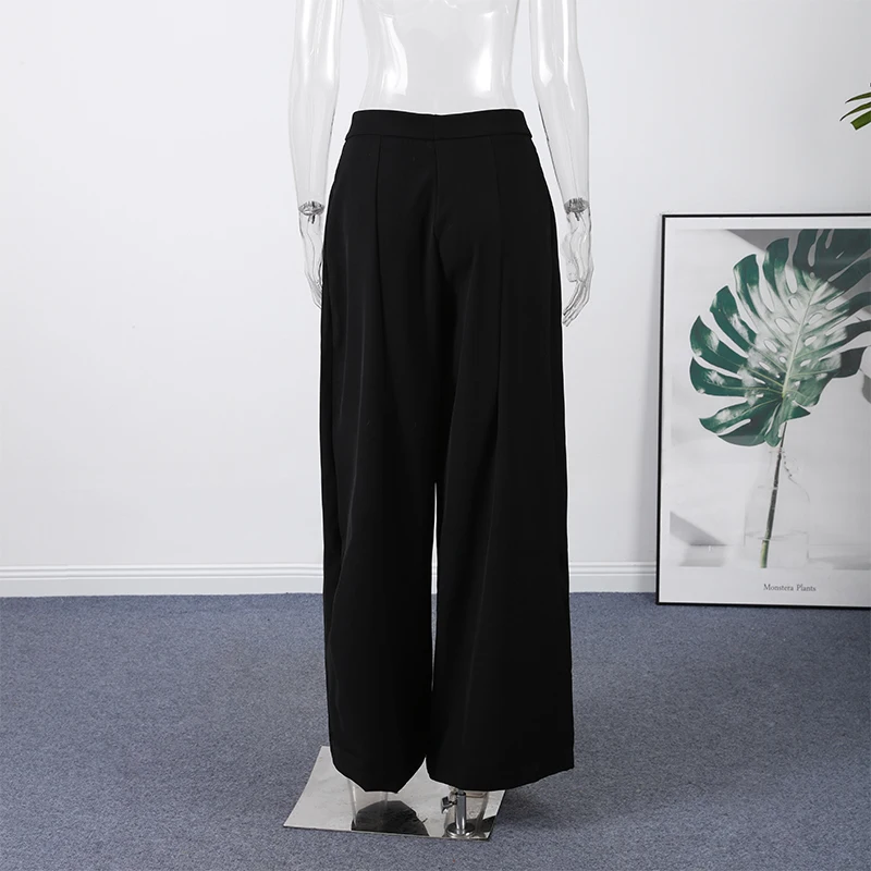 Casual Striped Loose Pants Women High Waist Pleated Straight Long Wide Leg Trousers Female 2026 Autumn Fashion Lady Bottoms