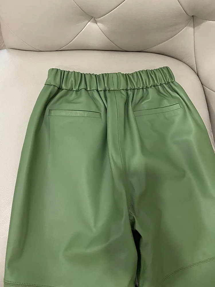 Genuine Leather Harem Pants Women's Real Sheepskin Trousers High Waist Women Pants 2026 New Elastic Waist Streetwear