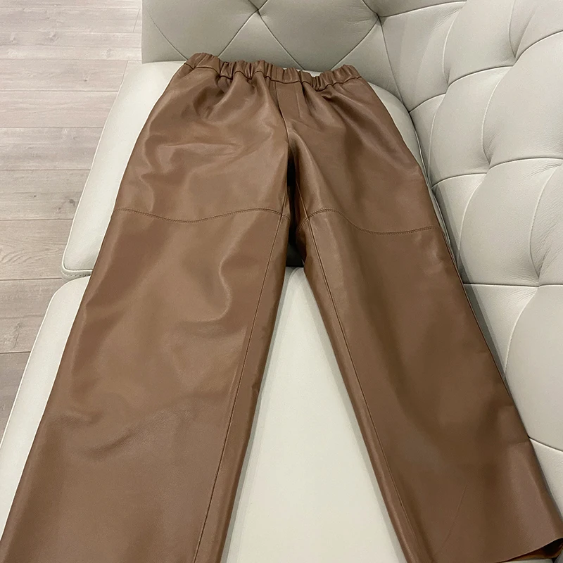Genuine Leather Harem Pants Women's Real Sheepskin Trousers High Waist Women Pants 2026 New Elastic Waist Streetwear