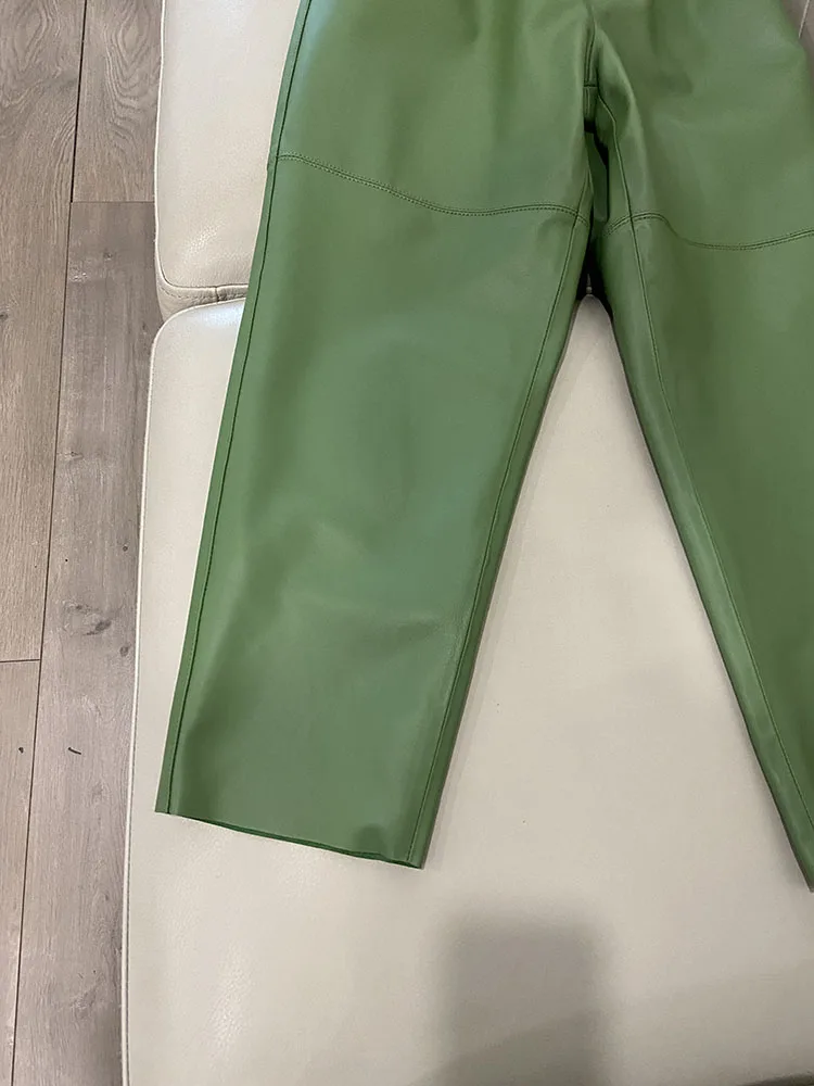 Genuine Leather Harem Pants Women's Real Sheepskin Trousers High Waist Women Pants 2026 New Elastic Waist Streetwear