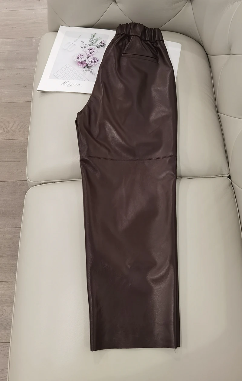 Genuine Leather Harem Pants Women's Real Sheepskin Trousers High Waist Women Pants 2026 New Elastic Waist Streetwear