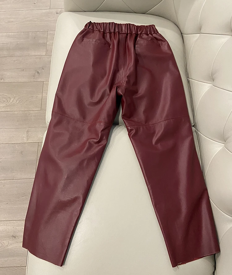 Genuine Leather Harem Pants Women's Real Sheepskin Trousers High Waist Women Pants 2026 New Elastic Waist Streetwear