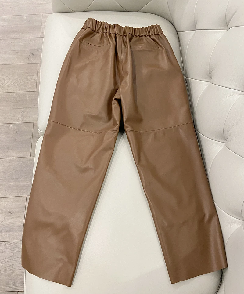 Genuine Leather Harem Pants Women's Real Sheepskin Trousers High Waist Women Pants 2026 New Elastic Waist Streetwear