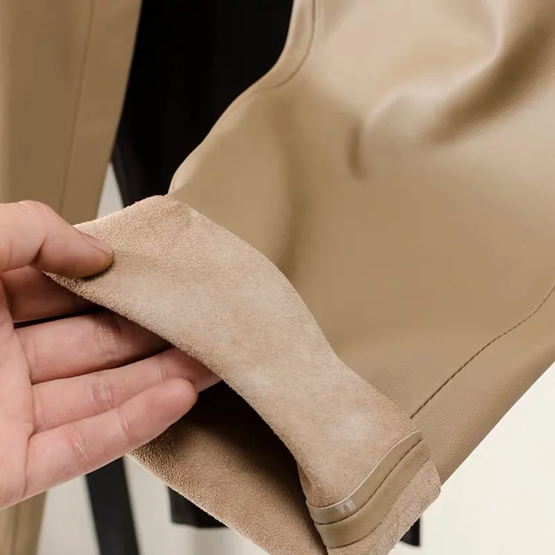 Genuine Leather Harem Pants Women's Real Sheepskin Trousers High Waist Women Pants 2026 New Elastic Waist Streetwear