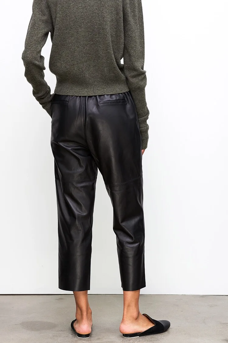 Genuine Leather Harem Pants Women's Real Sheepskin Trousers High Waist Women Pants 2026 New Elastic Waist Streetwear