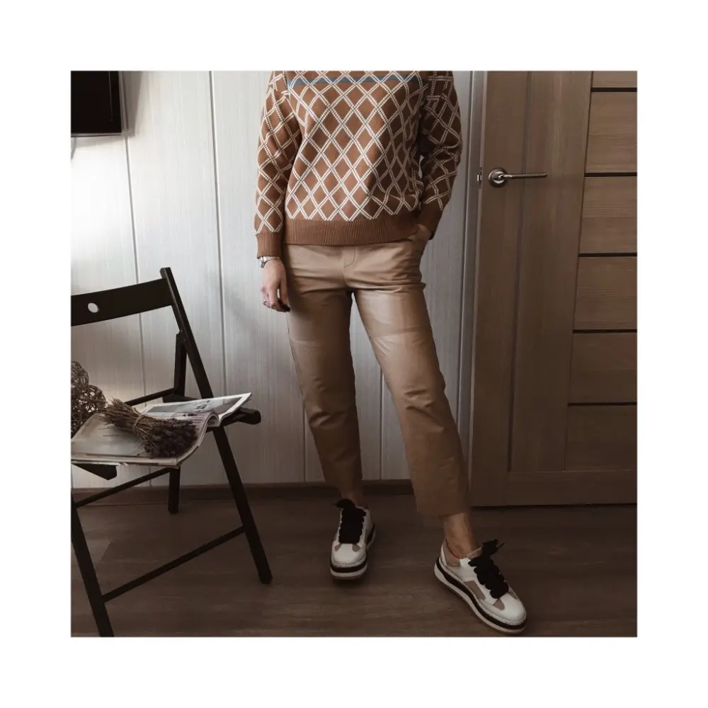 Genuine Leather Harem Pants Women's Real Sheepskin Trousers High Waist Women Pants 2026 New Elastic Waist Streetwear
