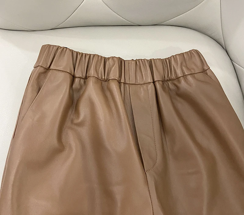 Genuine Leather Harem Pants Women's Real Sheepskin Trousers High Waist Women Pants 2026 New Elastic Waist Streetwear