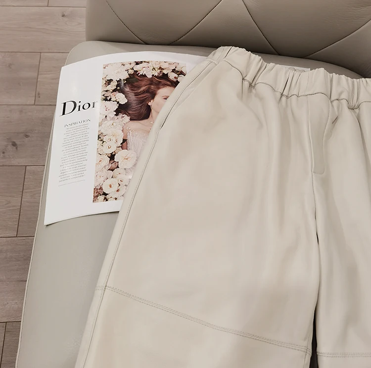Genuine Leather Harem Pants Women's Real Sheepskin Trousers High Waist Women Pants 2026 New Elastic Waist Streetwear