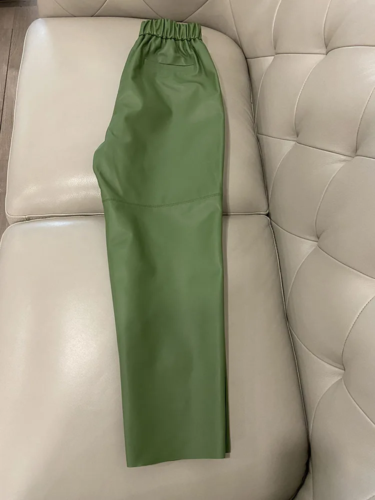 Genuine Leather Harem Pants Women's Real Sheepskin Trousers High Waist Women Pants 2026 New Elastic Waist Streetwear