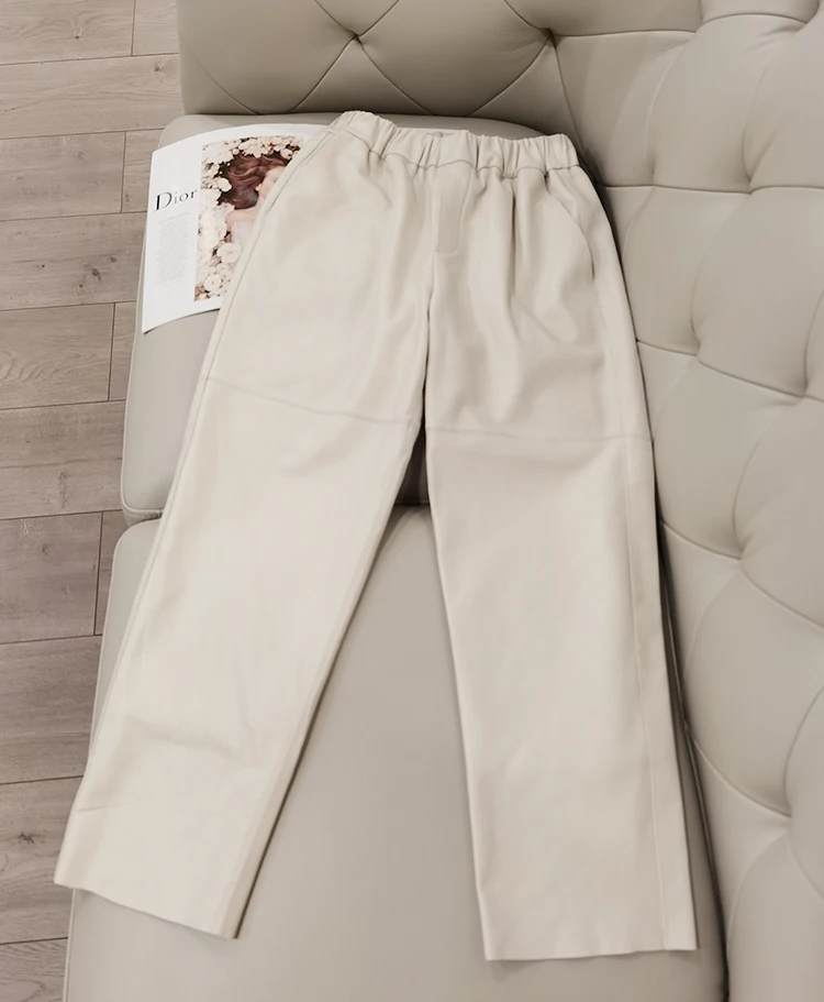 Genuine Leather Harem Pants Women's Real Sheepskin Trousers High Waist Women Pants 2026 New Elastic Waist Streetwear