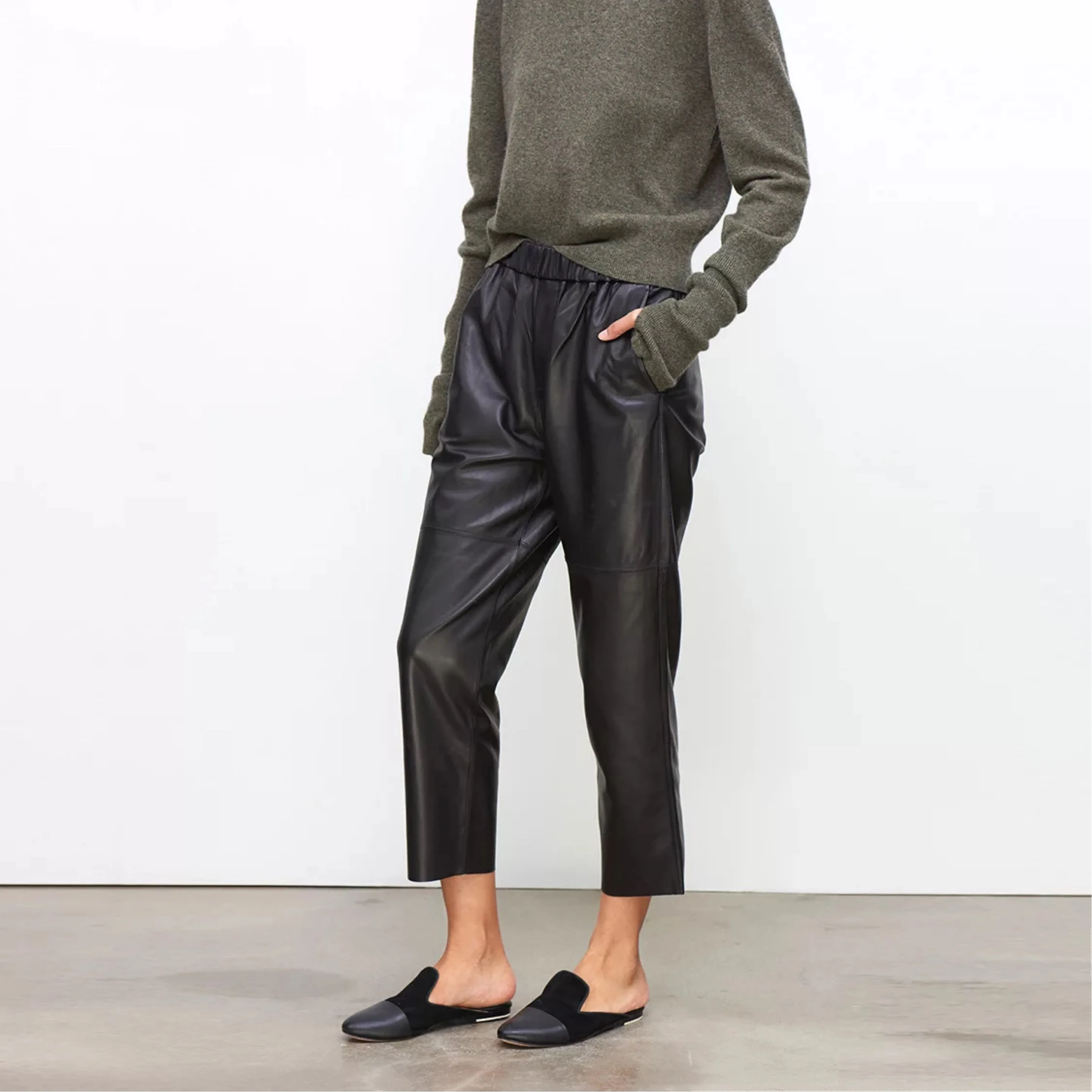 Genuine Leather Harem Pants Women's Real Sheepskin Trousers High Waist Women Pants 2026 New Elastic Waist Streetwear