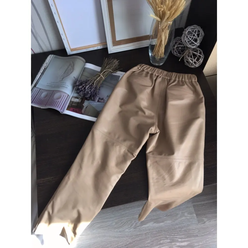 Genuine Leather Harem Pants Women's Real Sheepskin Trousers High Waist Women Pants 2026 New Elastic Waist Streetwear