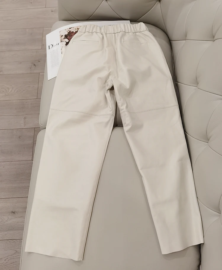 Genuine Leather Harem Pants Women's Real Sheepskin Trousers High Waist Women Pants 2026 New Elastic Waist Streetwear