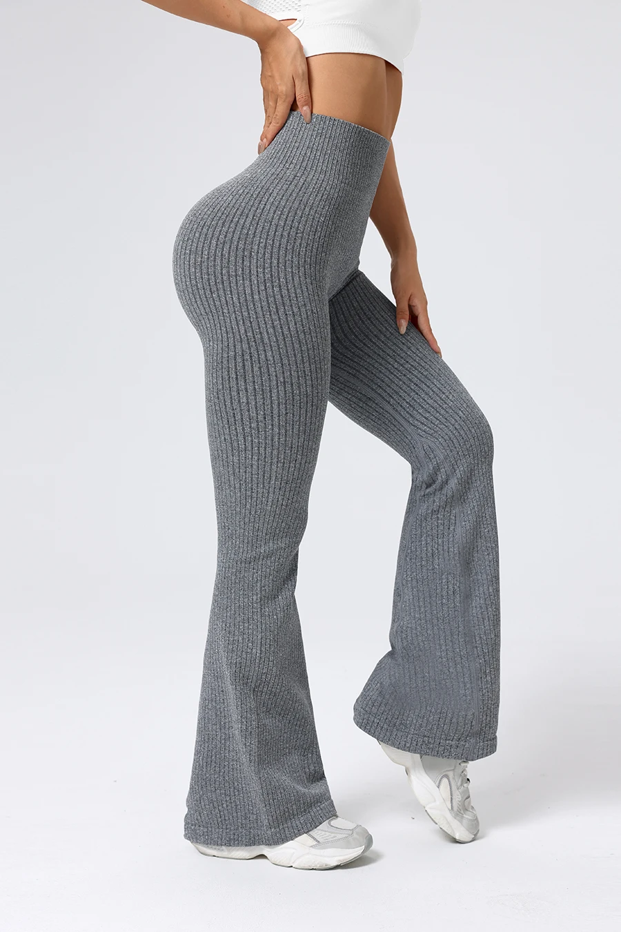 Seamless High-Waisted Flare Pants Autumn Winter Women Trousers Yoga Clothes Stretchy GYM Flare Leg Tummy Control Slim-Fit Pants