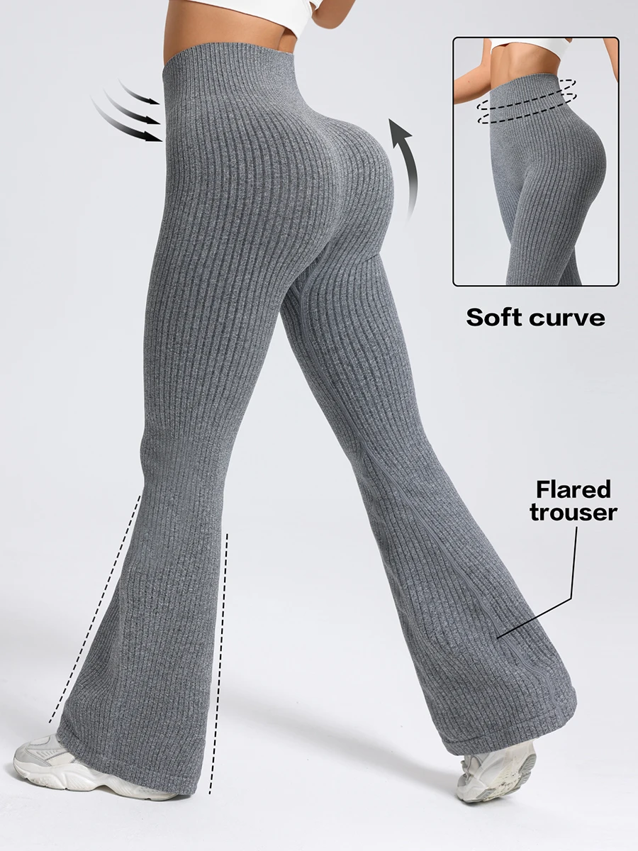 Seamless High-Waisted Flare Pants Autumn Winter Women Trousers Yoga Clothes Stretchy GYM Flare Leg Tummy Control Slim-Fit Pants