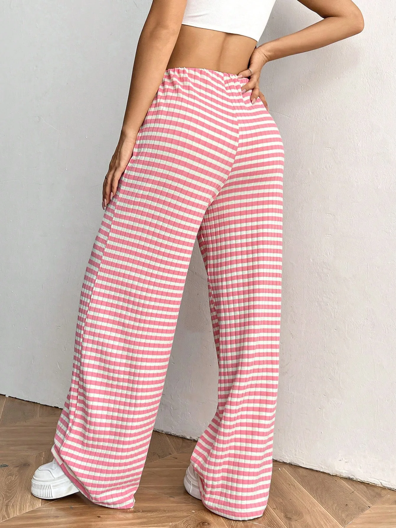 2025 Autumn and Winter Women's New Casual Striped Solid Color Loose Wide Leg Straight Leg Pants
