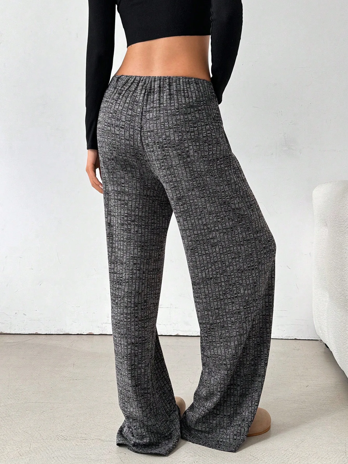 2025 Autumn and Winter Women's New Casual Striped Solid Color Loose Wide Leg Straight Leg Pants
