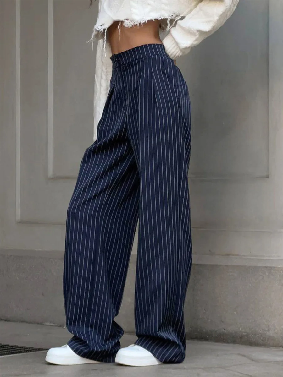 Bornladies Women's New Autumn Straight Leg Striped Western Trousers Wide Leg Loose Fashion Commuting Suit Pants