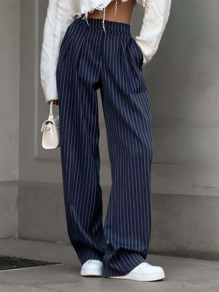 Bornladies Women's New Autumn Straight Leg Striped Western Trousers Wide Leg Loose Fashion Commuting Suit Pants