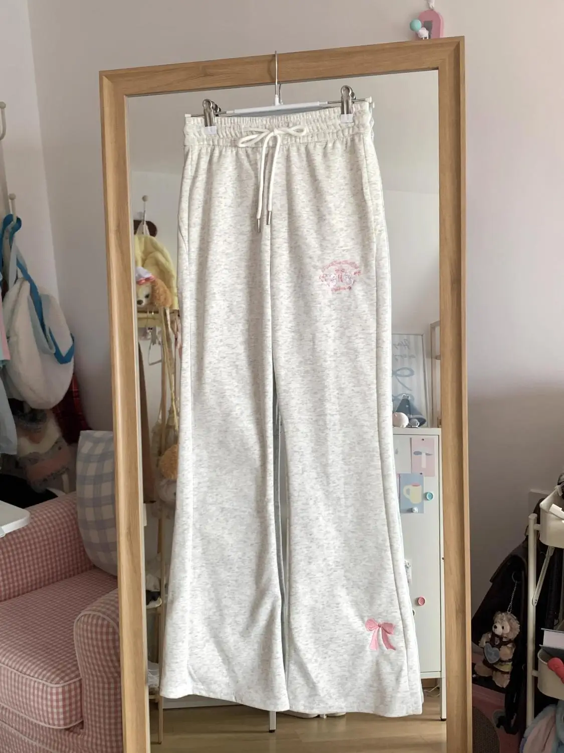 2024 Autumn Winter High Waist Slim Fit Flare Pants Japanese Original Bow Y2k Aesthetic Sweet Girl Sweatpants Pantalones De Mujer