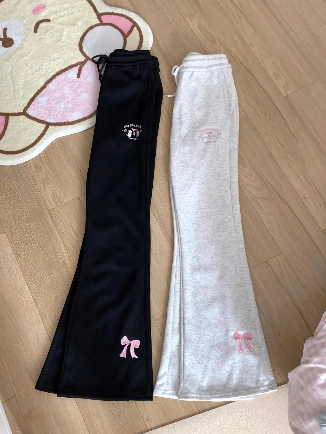 2024 Autumn Winter High Waist Slim Fit Flare Pants Japanese Original Bow Y2k Aesthetic Sweet Girl Sweatpants Pantalones De Mujer