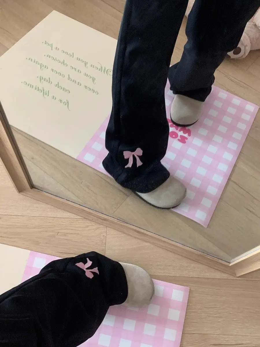 2024 Autumn Winter High Waist Slim Fit Flare Pants Japanese Original Bow Y2k Aesthetic Sweet Girl Sweatpants Pantalones De Mujer