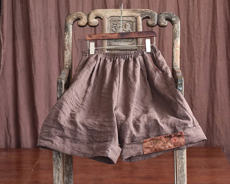 Johnature Women Vintage Wide Leg Pants Elastic Waist Solid Color Trouser 2025 Summer New Loose Original Linen Knee Length Pants
