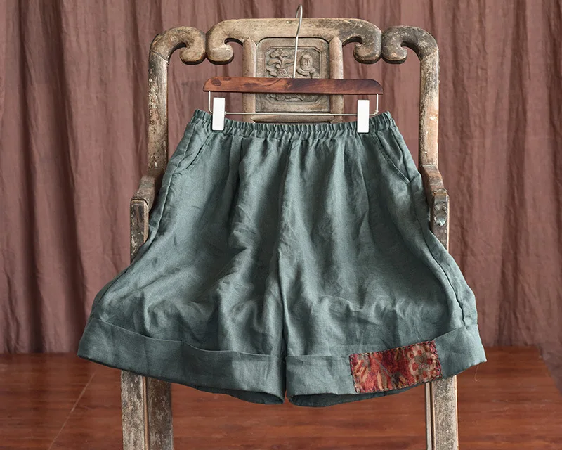 Johnature Women Vintage Wide Leg Pants Elastic Waist Solid Color Trouser 2025 Summer New Loose Original Linen Knee Length Pants