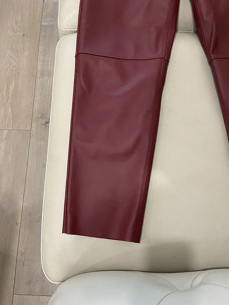 Cargo Pants Women 2026 New Korean Fashion Spring Autumn Genuine Leather Trousers Women Streetwear