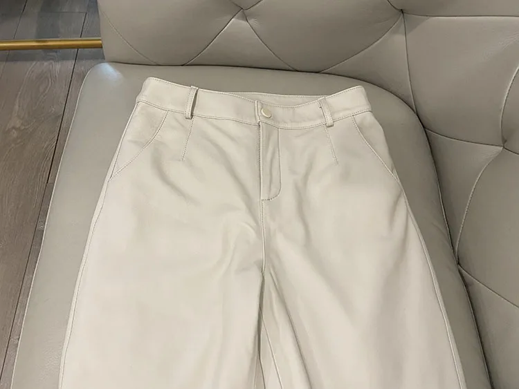 Cargo Pants Women 2026 New Korean Fashion Spring Autumn Genuine Leather Trousers Women Streetwear
