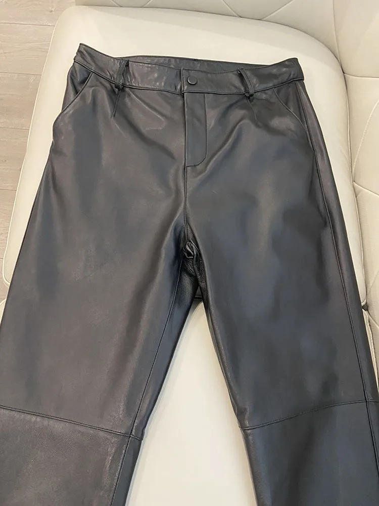Cargo Pants Women 2026 New Korean Fashion Spring Autumn Genuine Leather Trousers Women Streetwear