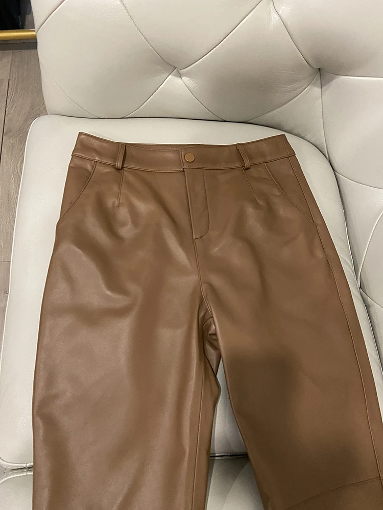Cargo Pants Women 2026 New Korean Fashion Spring Autumn Genuine Leather Trousers Women Streetwear