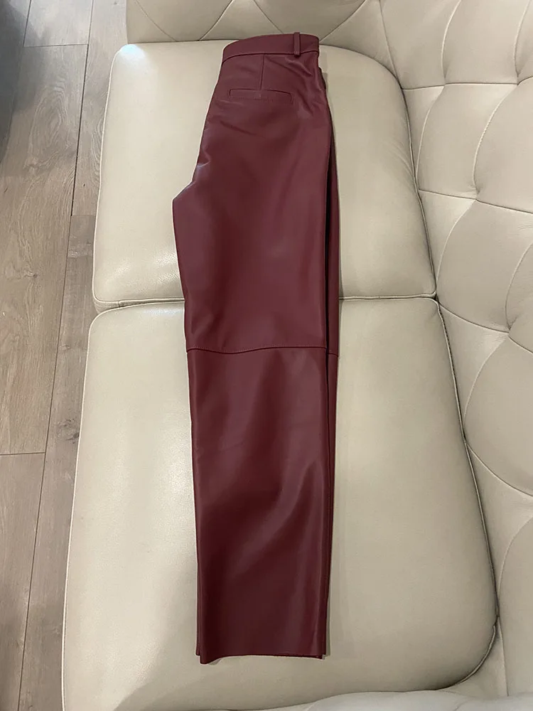 Cargo Pants Women 2026 New Korean Fashion Spring Autumn Genuine Leather Trousers Women Streetwear
