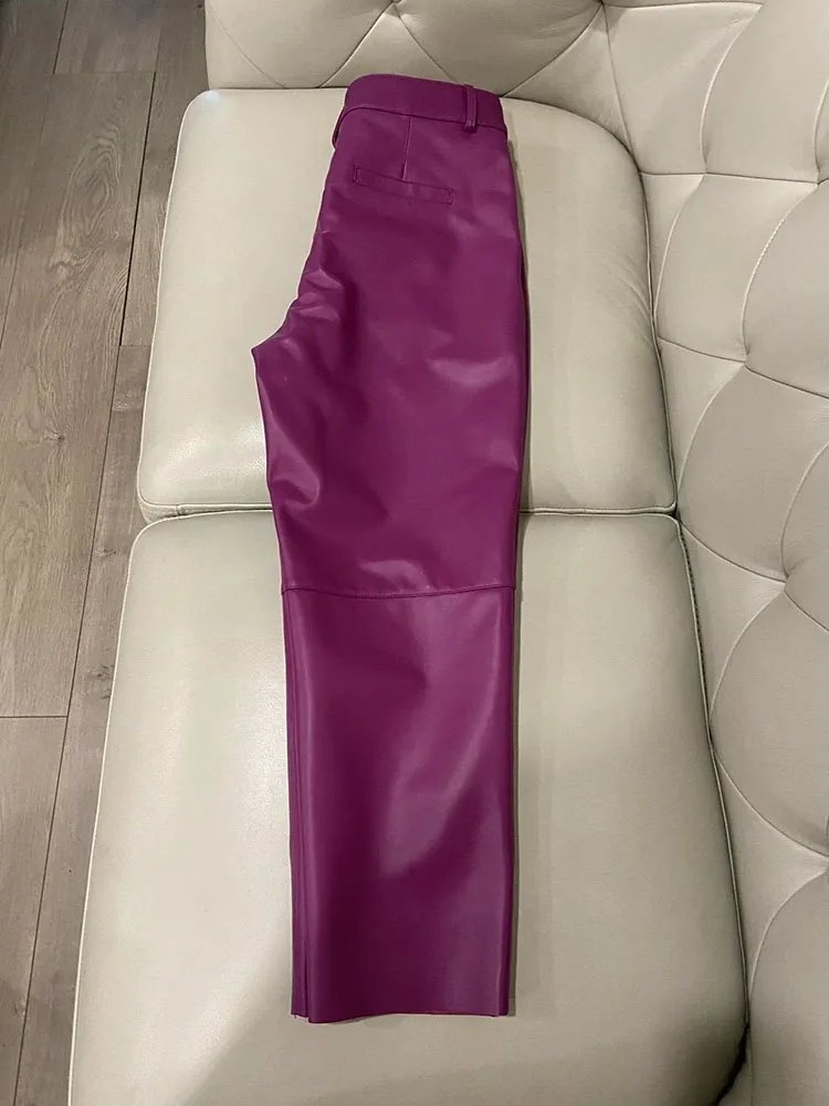 Cargo Pants Women 2026 New Korean Fashion Spring Autumn Genuine Leather Trousers Women Streetwear