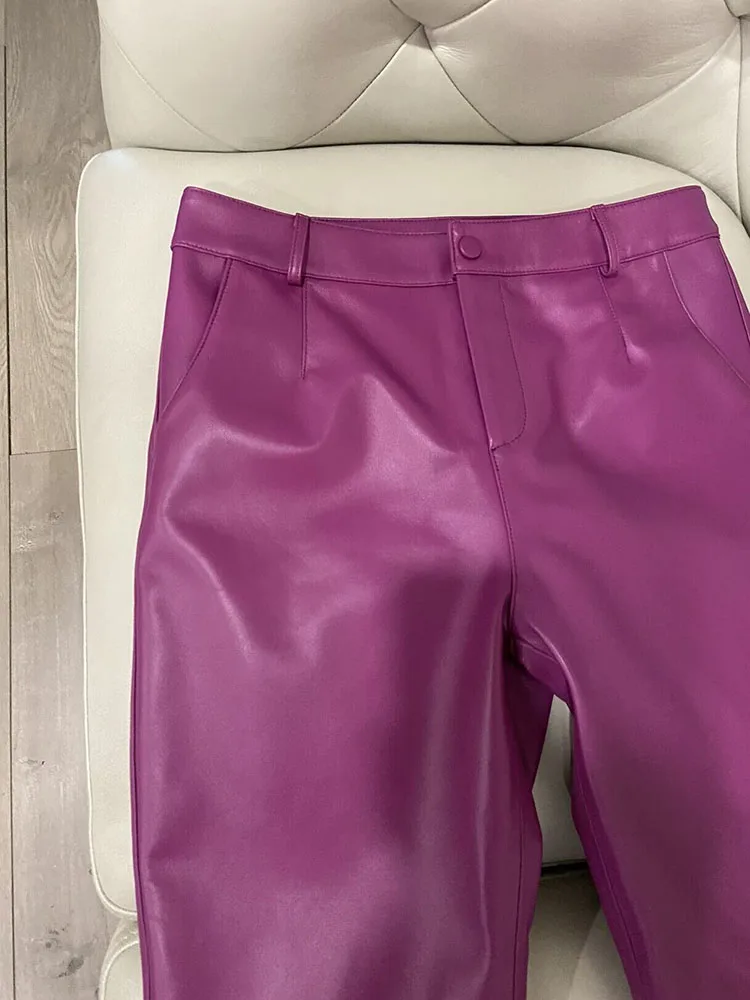 Cargo Pants Women 2026 New Korean Fashion Spring Autumn Genuine Leather Trousers Women Streetwear