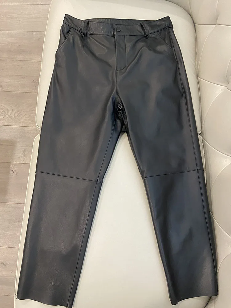 Cargo Pants Women 2026 New Korean Fashion Spring Autumn Genuine Leather Trousers Women Streetwear