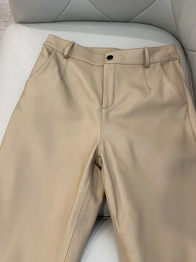 Cargo Pants Women 2026 New Korean Fashion Spring Autumn Genuine Leather Trousers Women Streetwear