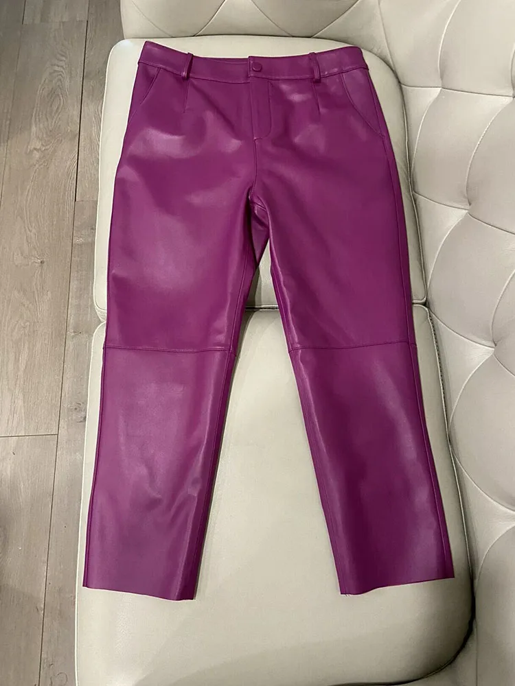 Cargo Pants Women 2026 New Korean Fashion Spring Autumn Genuine Leather Trousers Women Streetwear