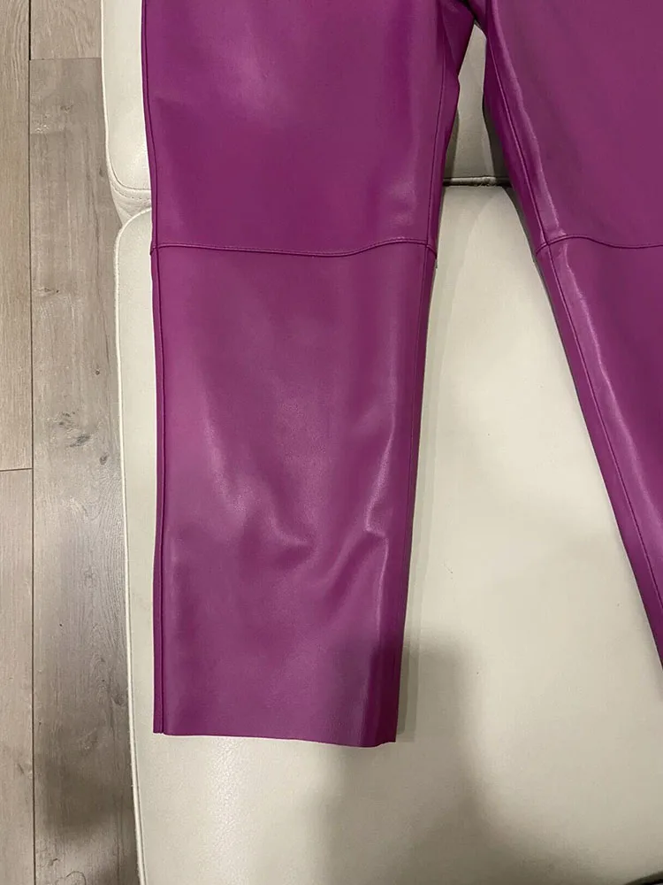 Cargo Pants Women 2026 New Korean Fashion Spring Autumn Genuine Leather Trousers Women Streetwear