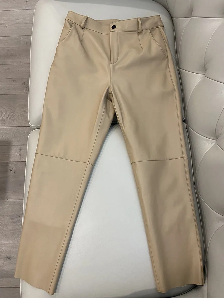 Cargo Pants Women 2026 New Korean Fashion Spring Autumn Genuine Leather Trousers Women Streetwear